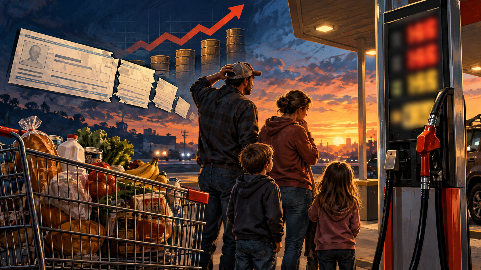 Illustration for: Inflation Jumps to 3.7% as Gas Prices Surge and Paychecks Fall Behind for a Third Month