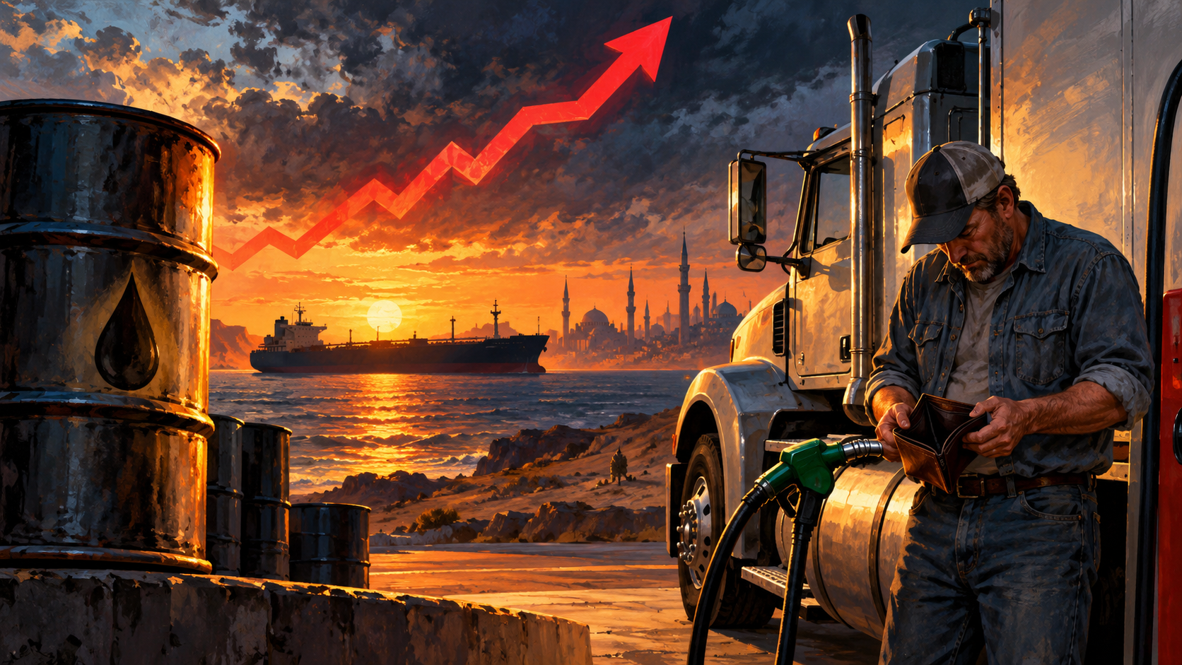 Illustration for: Oil Tops $109 and Diesel Nears $6.30 as Iran War Squeezes Supply