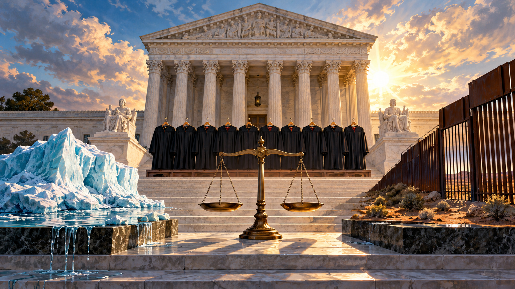 Illustration for: Supreme Court Opens New Term With Climate Liability, Immigration, and Transgender Policy on the Docket